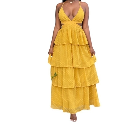 RUFFLE Maxi Dress. Yellow. Small. NWT - Picture 3 of 3